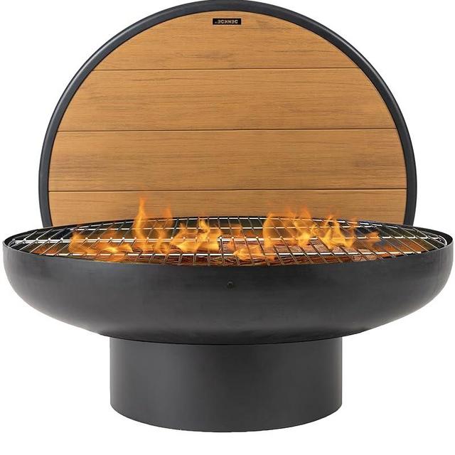 DENKOE 32 Inch Cast Iron, Round Fire Pit Table with Fire Pit Grill, Extra Thick, Heavy Duty Fire Bowl, Deep Outdoor Firepit, Wood Burning Firepits for Outside Patio, Backyard Fire Pits, Large BBQ Pit