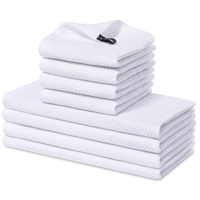 Homaxy 100% Cotton Kitchen Towels and Dishcloths Set, 12 x 12 Inches and 13 x 28 Inches, Set of 8 Bulk Kitchen Towels Set, Ultra Soft Absorbent Dish Towels for Washing Dishes, White