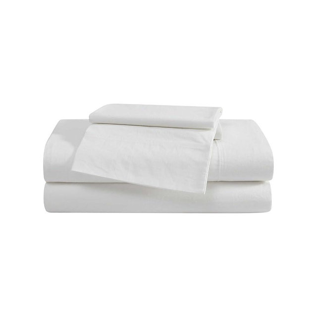 Eddie Bauer Queen Sheet Set, Washed Percale Bedding Set with Deep Pockets, Super Soft, 100% Luxury Cotton with Smooth Percale Weave (Off-White, Queen)