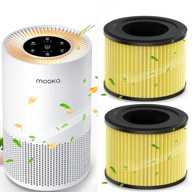 MOOKA AP-S0610L Air Purifier (Filter pre-installed) & 2 Pack Extra Pet Mode Certified Replacement Filter