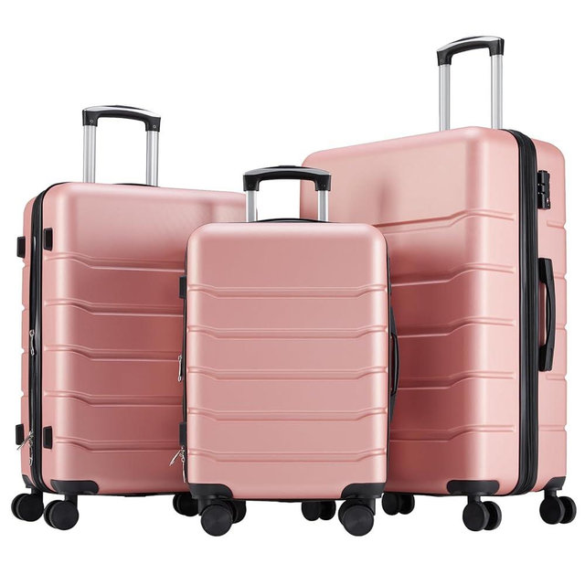 OLIXIS 3-Piece Luggage Set, Carry On Suitcases with Spinner Wheels, Expandable Travel Luggage with TSA Approved Lock & ABS Hard Shell, Pink(20/24/28 Inch)