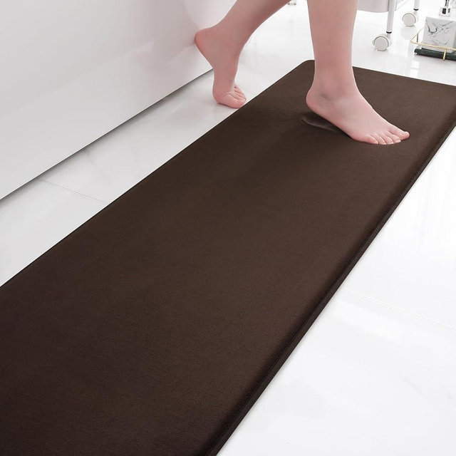 Smiry Memory Foam Bath Mat 59x20, Extra Soft and Absorbent Bathroom Mats, Non Slip Washable Carpet for Floor, Shower and Tub, Brown