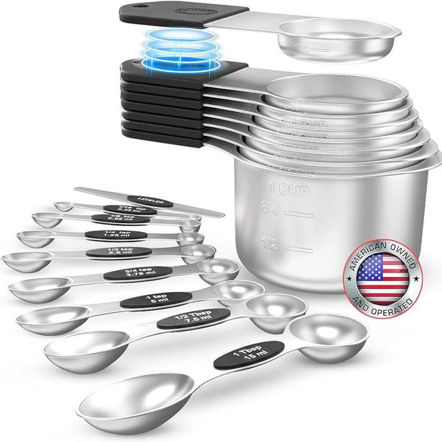 Magnetic Measuring Cups and Spoons Set (Black-16Pcs)