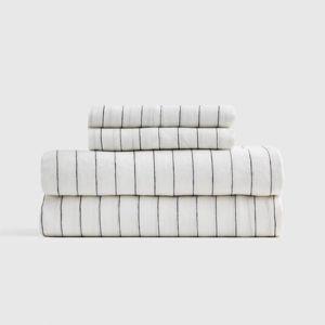 Pencil Stripe European Linen Sheet Set + Flat Sheet (King, "Pencil Stripe)