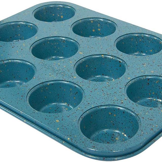 CasaWare Mini Muffin Pan 12 Cup Ceramic Coated Non-Stick (Blue Granite)