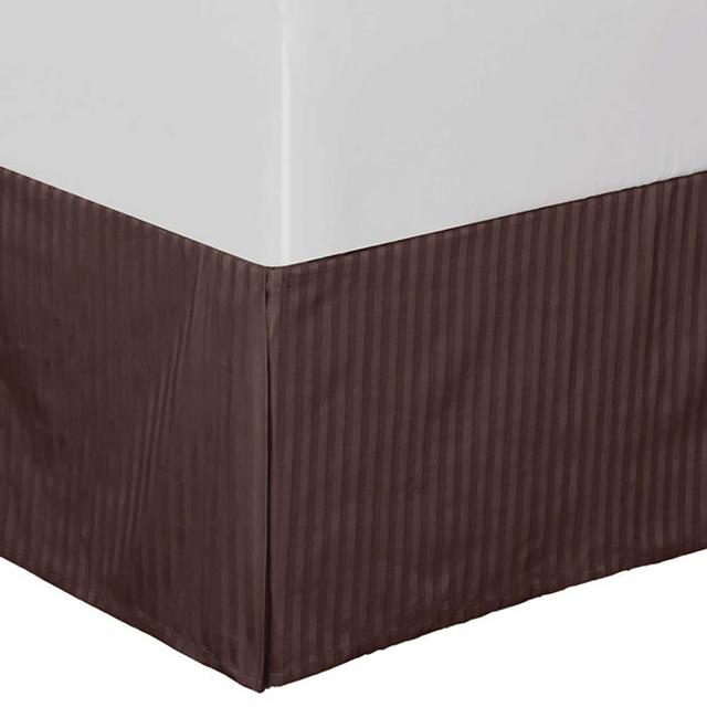 Royal Tradition Damask Striped 300-Thread-Count, 100-Percent Cotton King Pleated Tailored, 15-Inch Drop, Split Corners Bed Skirt, Chocolate