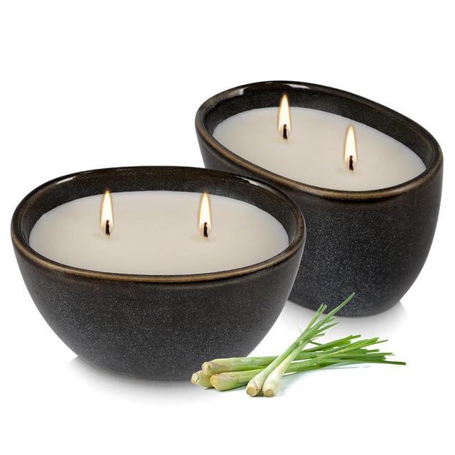2 Pack of 2-Wick citronella Candles in Black Ceramic Jars, Long Burning, Summer Companion Ideal for Indoor Outdoor,Camping, Backyard, Home Decoration,Party.