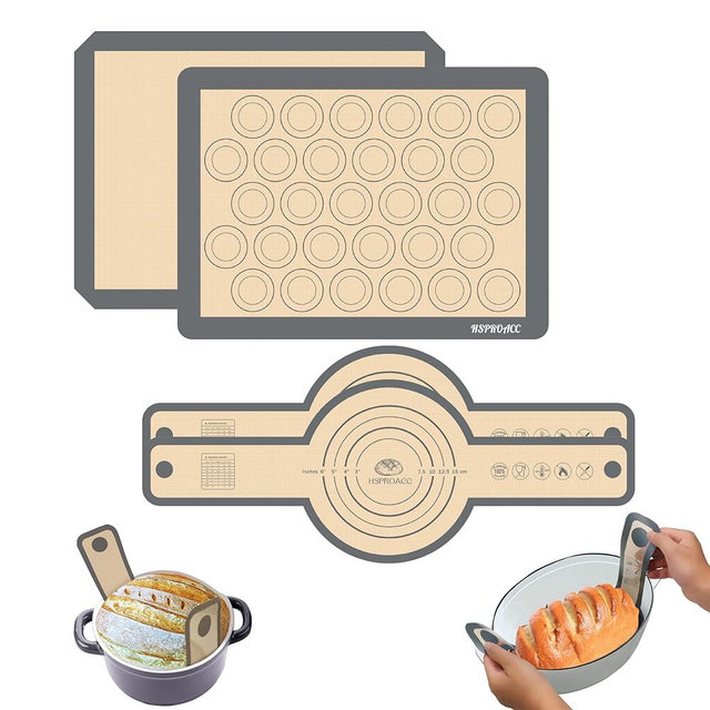 Silicone Baking Mat Set of 4, Silicone Bread Sling with Long Handles for Dutch Oven Baking, Non-Stick Surface for Easy Release, Eco-Friendly & Reusable for Long-Lasting Value.
