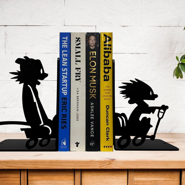 Calvin and hobbes bookends, metal bookends, decorative bookends, nursery bookends, calvin and hobbes exploring bookends, bookends for shelf