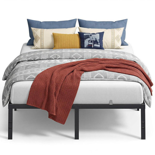 VASAGLE Queen Metal Bed Frame 16 Inches Tall, 1100 lb Weight Capacity, No Box Spring Needed, with Under-Bed Storage, Easy Setup, Heavy-Duty Platform Bed, Mattress Retainers, Matte Black URMB661BD02S