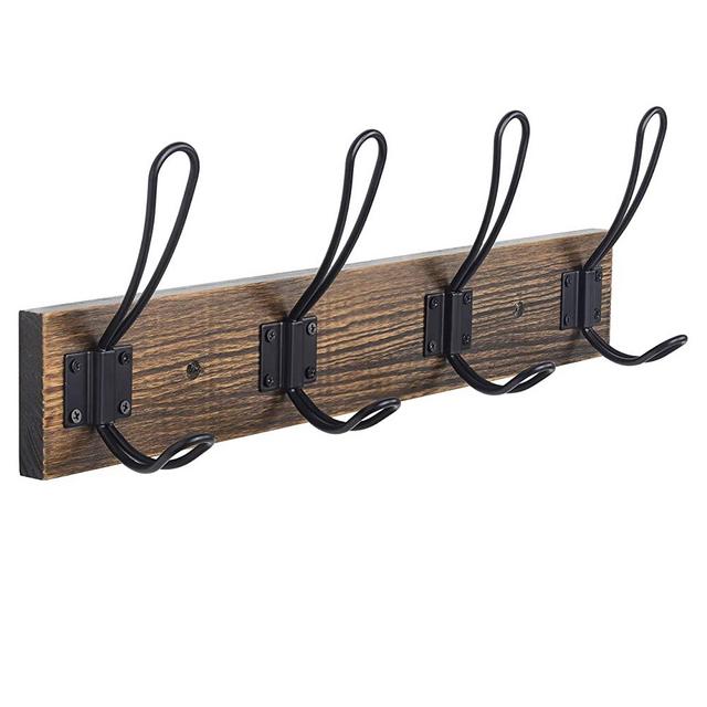 Rustic Coat Rack, Wall Mounted Coat Hook with 4 Farmhouse Hooks, Solid Pine Wood, Perfect Touch for Your Entryway Bathroom Kitchen to Hang Coat Clothes Hat Purse Bag Towel Robes (Brown)