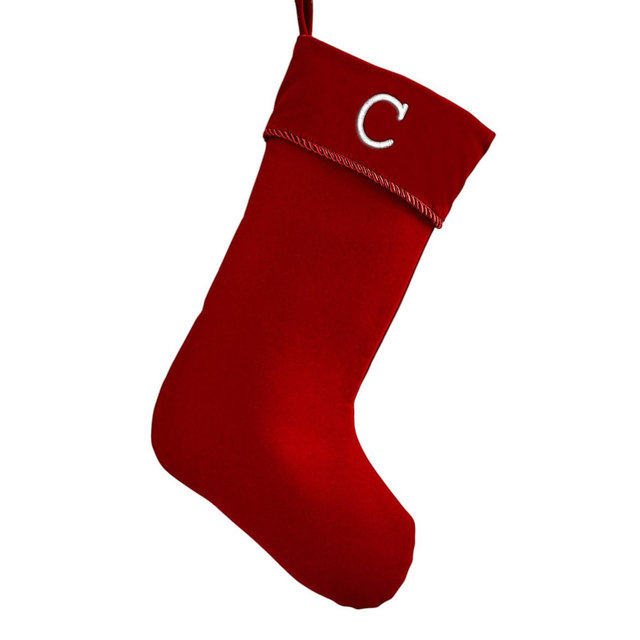 Personalization Mall Classic Christmas Embroidered Initial Burgundy Stocking, C