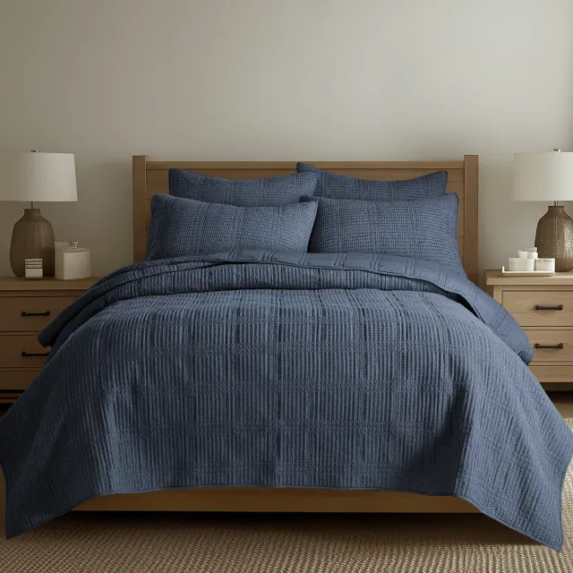 Cloud Waffle Navy King Quilt Set - Levtex Home