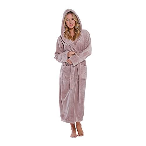 Women's Plush Soft Warm Fleece Bathrobe, Comfy Womens Robe