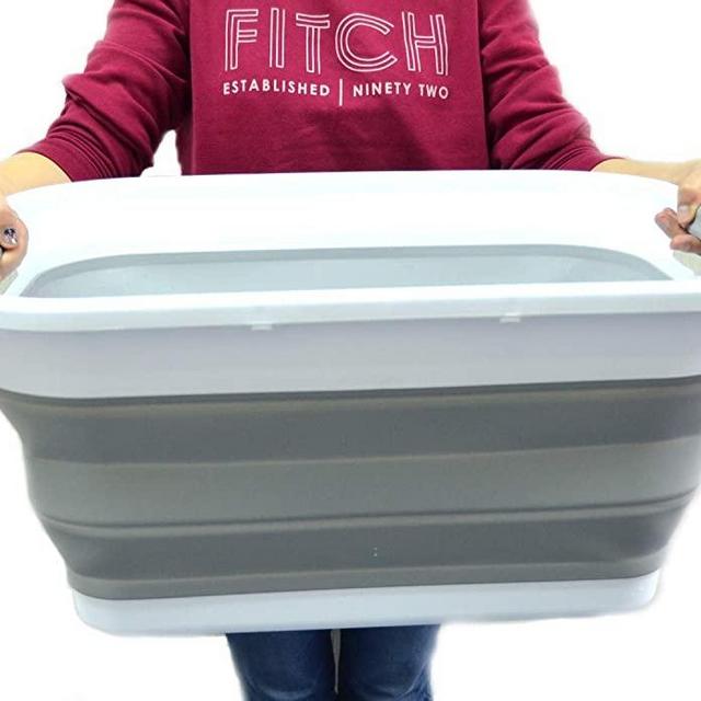 SAMMART Set of 2 Collapsible Plastic Laundry Basket - Foldable Pop Up Storage Container/Organizer - Portable Washing Tub - Space Saving Hamper/Basket (2 Rectangular, Grey)