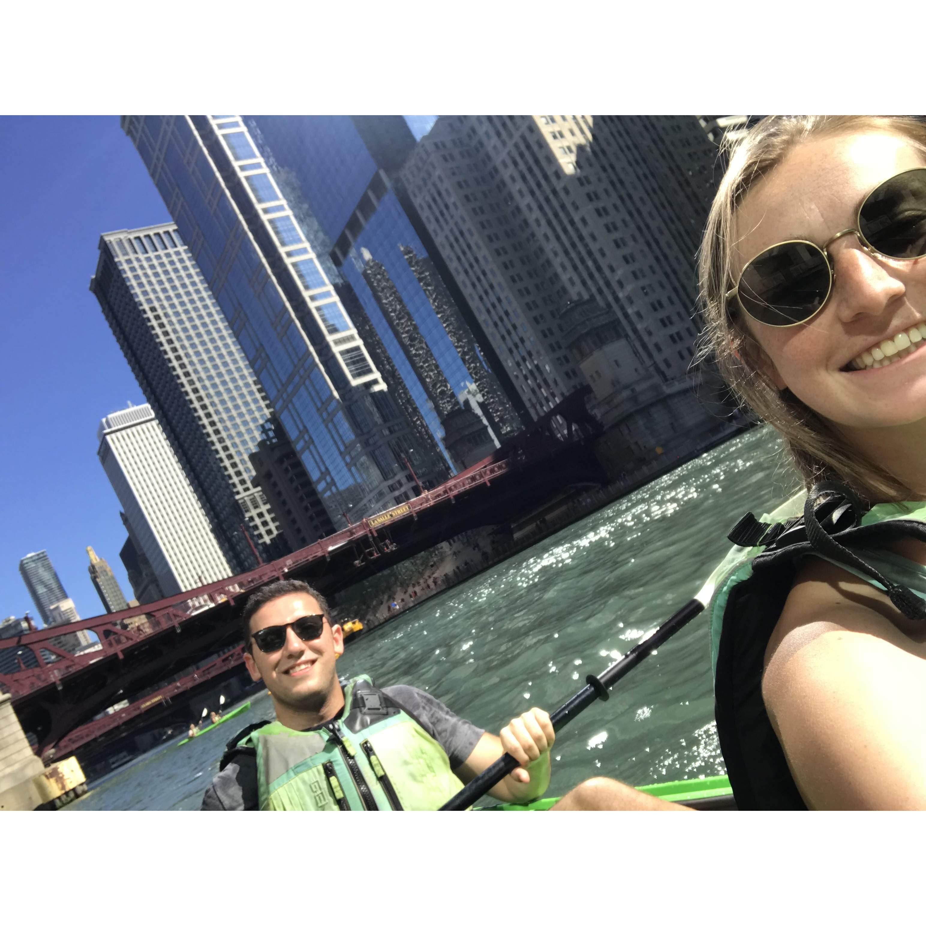 Ethan loves to kayak, Ellie loves to sit in front and "help".