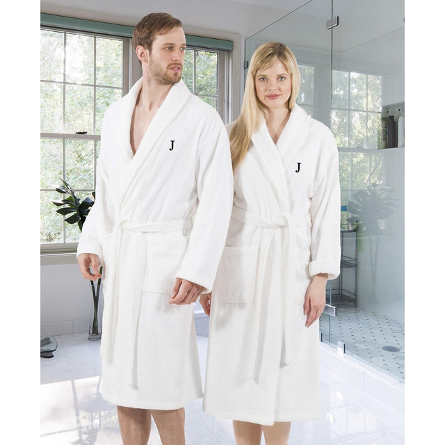 Linum Home 100% Turkish Cotton Personalized Terry Bath Robe - White