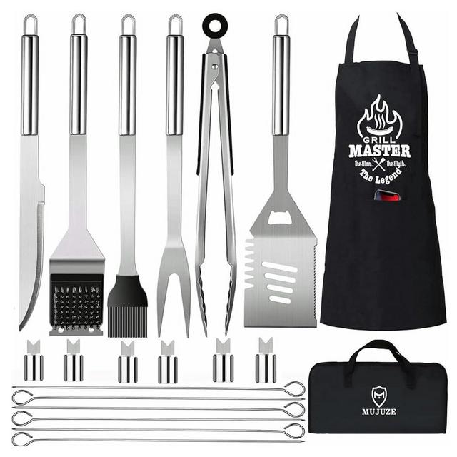 MUJUZE Grilling Accessories Kit,20pcs BBQ Tools Grilling Gifts for Men Dad,Heavy Duty BBQ Accessories Set,Stainless Steel Grill Set for Men with Apron,Dad Men Gifts for Christmas