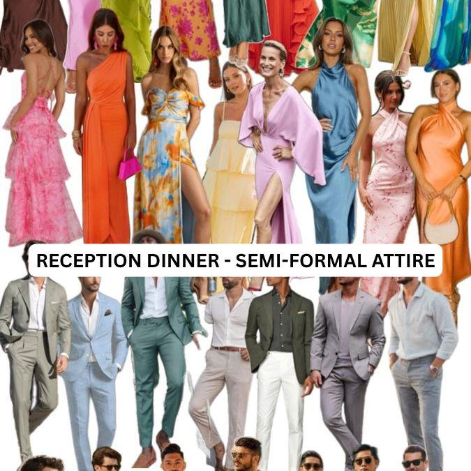 For the gals - think elegant gowns or cocktail dresses and heels or dressy flats. For the men - think polished suits or dress shirts and tailored pants with loafers. No jeans, cargos or shorts.