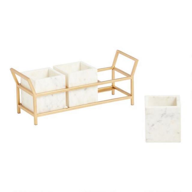 Marble and Gold Metal Flatware Caddy