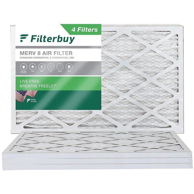 Filterbuy 8x30x1 Air Filter MERV 8 Dust Defense (4-Pack), Pleated HVAC AC Furnace Air Filters Replacement (Actual Size: 7.50 x 29.50 x 0.75 Inches)