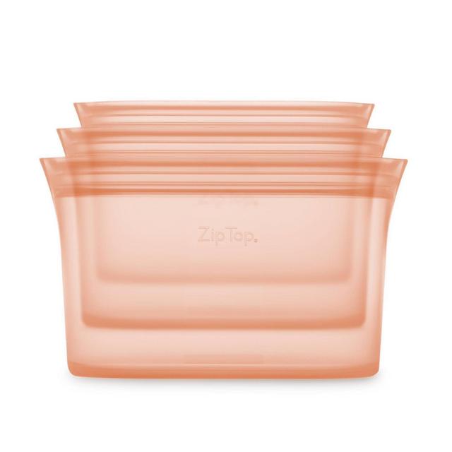 Zip Top Reusable 100% Platinum Silicone Container - 3 Dish Set (S/M/L)- Peach