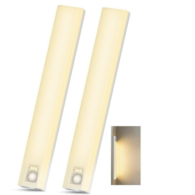 10inch Under Cabinet Lighting, 68 LED Rechargeable Motion Sensor Light Indoor, 6 Levels Dimmable Magnetic Closet Lights, Wireless Under Counter Lights for Kitchen, Stairs, Bedroom, 2-Pack Warm Light