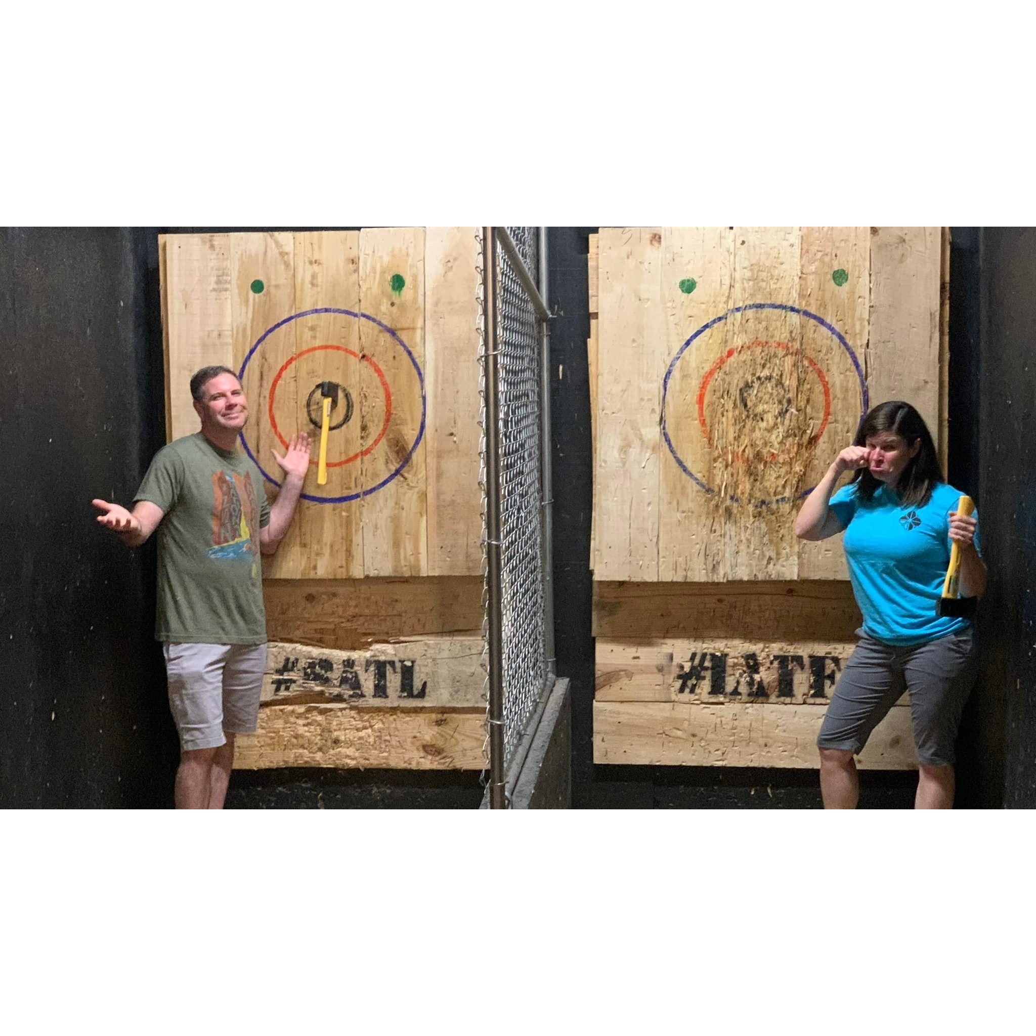 Brian surprised Casey with a recreation of our first date for our one year anniversary - axe throwing!