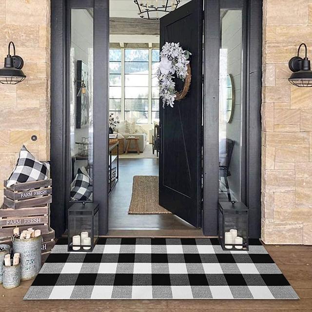Buffalo Plaid Check Outdoor Rug 2' x 4.3' Farmhouse Rug Hallway Runner Checkered Washable Runner for Kitchen/Laundry/Bathroom/Bedroom