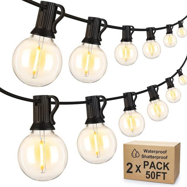 Mlambert 100Ft (2 x 50Ft) Outdoor String Lights G40 Globe Patio Lights, with 50+4 Plastic 1W 2700K Bulbs, Waterproof Shatterproof Connectable Hanging LED Light for Balcony, Gazebo, Tents-Black Wire