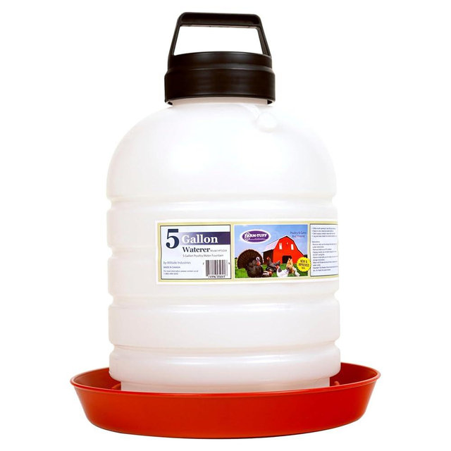 Farm Tuff Durable Top Fill Hanging Plastic Automatic Poultry and Game Bird Fountain Waterer for Chickens, 5 Gallon Capacity