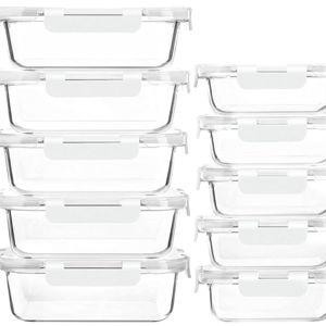 [10-Pack]Glass Meal Prep Containers with Lids, MCIRCO Glass Food Storage Containers with Snap Locking Lids, Airtight Lunch Containers, Microwave, Oven, Freezer and Dishwasher, White
