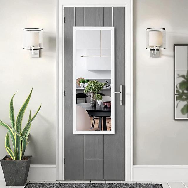 NeuType Full Length Mirror, 44" x 16" Over The Door Mirror, Wall Mount Hanging Mirror with 2 Metal Hangers for Wall Bedroom, Bathroom, Living Room, Decor ,White