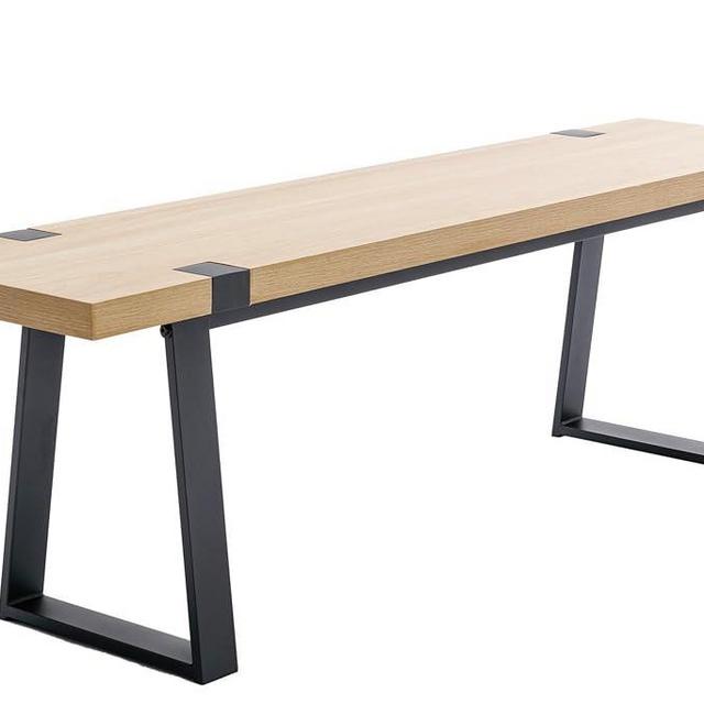 BESTANO Wooden Dining Bench 60” Industrial Table Benches, Seating Chair Rustic Indoor Benches, Mid Century Kitchen Bench with Metal Legs, Light Oak