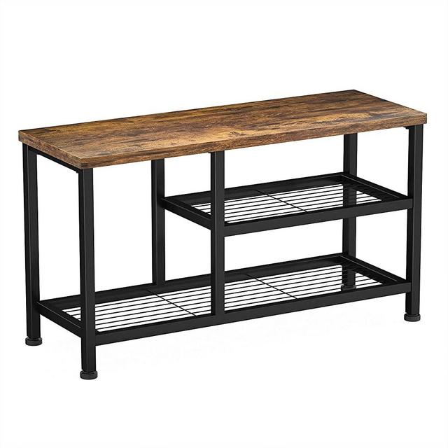 Karcog Shoe Bench, 3-Tier Shoe Rack for Boots, Industrial Style Entryway Storage Organizer with Mesh Shelves, Sturdy Shoe Rack Bench for Entryway, Living Room, Hallway, Easy Assembly, Rustic Brown