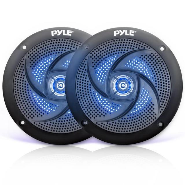 Pyle Marine Speakers - 5.25 Inch 2 Way Waterproof and Weather Resistant Outdoor Audio Stereo Sound System with LED Lights, 180 Watt Power and Low Profile Slim Style - 1 Pair - PLMRS53BL (Black)