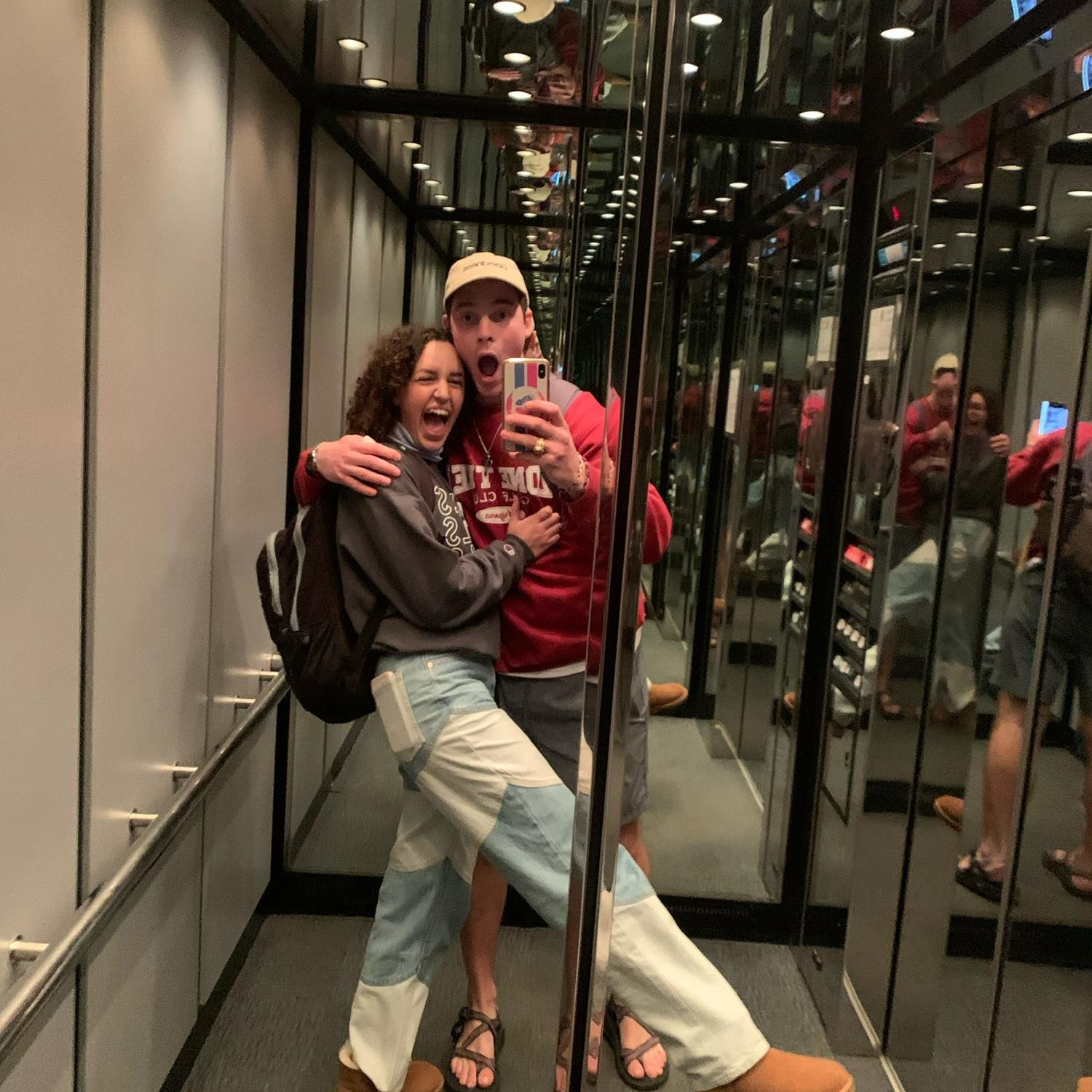 One of many pictures in the Business School’s mirrored elevator! Will was a TA for an accounting class, and Trinity always learned lots!