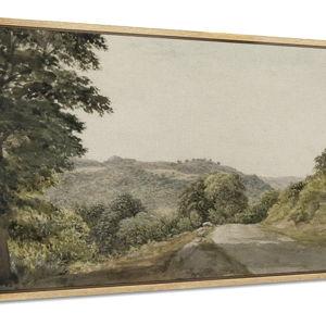 SIGNFORD Extra Large Framed Canvas Print Wall Art Scenic Mountain Road Serene Green Landscape with Tree-Lined Path Illustrations Modern Art Calm Warm for Living Room, Bedroom, Office - 60"x30"
