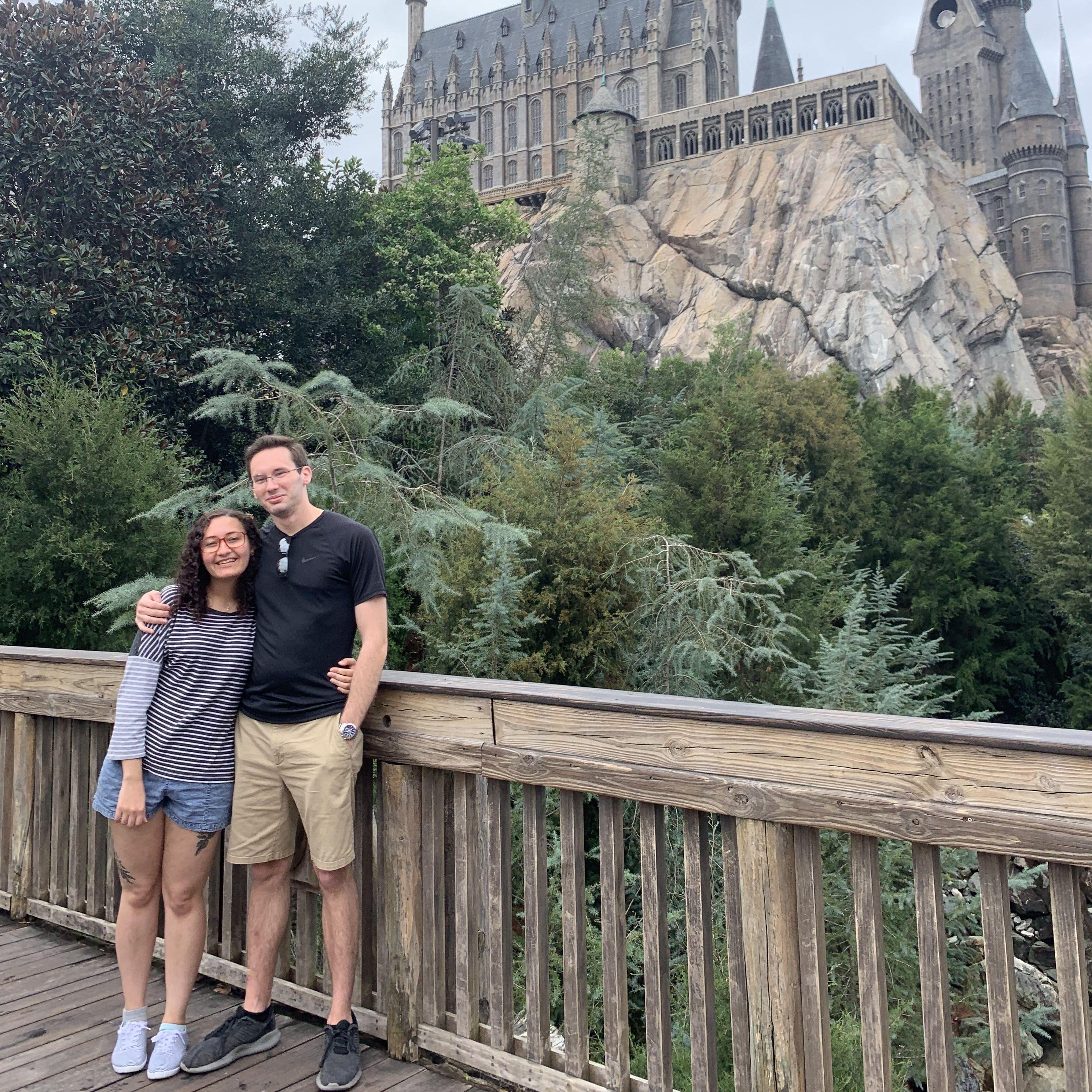 in front of Hogwarts at Universal Studios, Florida, 2020