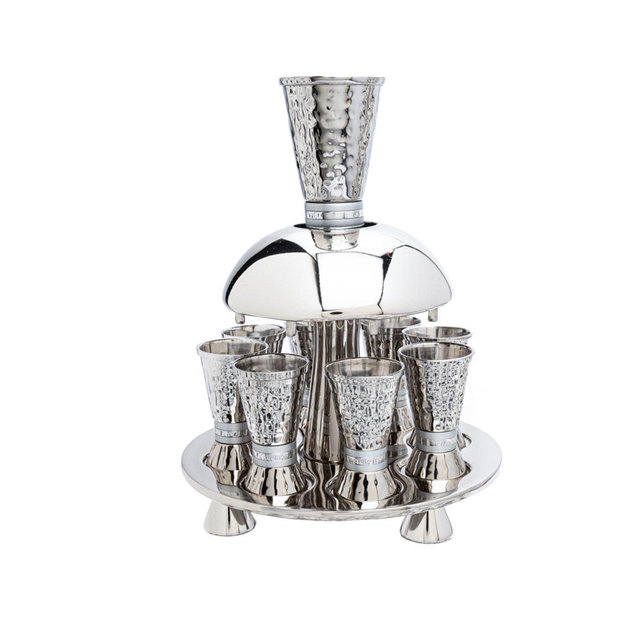 Yair Emanuel Kiddush Wine Fountain Set for Shabbat with Silver Rings - Kiddush Cup Set - Judaica Gift