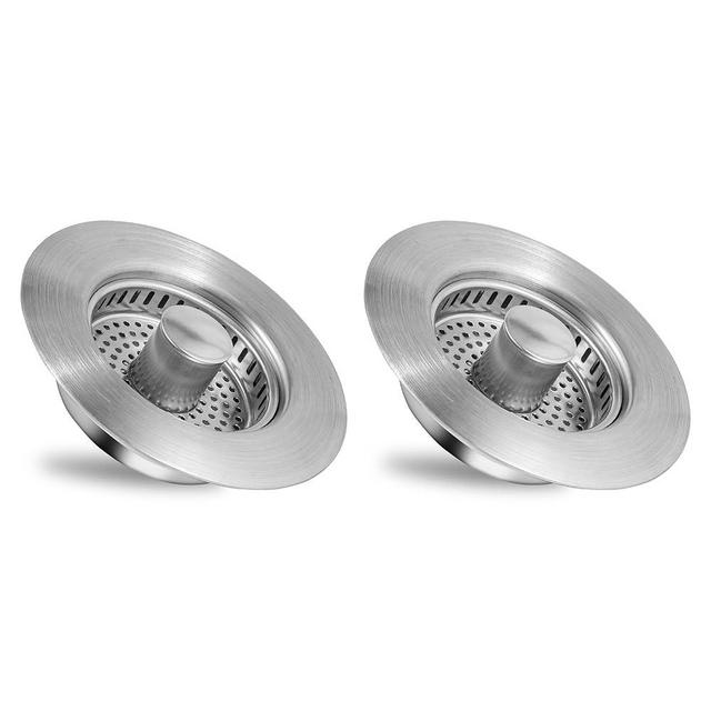 Upgraded 3 in 1 Kitchen Sink Drain Strainer, Stainless Steel Pop Up Sink Stopper, Food Catcher Basket Anti-Clogging Odor Isolation Sink Plug for US Standard 3-1/2 Inch Drain, Silver 2 Pack