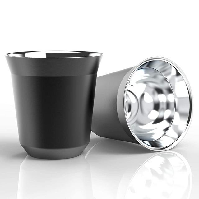 2 pcs of stainless steel espresso cups - 80ml espresso cup set - Heat Resistant espresso glasses - Easy to clean Insulated espresso mug (Black)