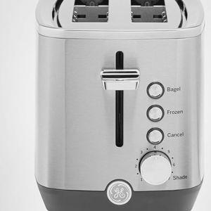 GE 2 Slice Stainless Steel Toaster, Extra Wide Slots for Toasting Bagels, Breads, Waffles & More, 7 Adjustable Shade Settings, Removable Crumb Tray, Countertop Kitchen Essentials, 850 Watts