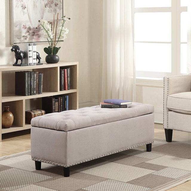 Belleze 48" Rectangular Storage Fabric Ottoman Bench Tufted Footrest, Large, Natural