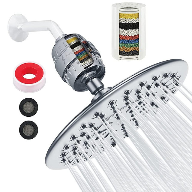 SparkPod High Pressure Shower Filter Head -Water Filter Suitable for People w/Dry Hair, Skin & Scalp, 9.5" Shower Head with Enhanced Formula Filter Helps Remove Chlorine (Luxury Polished Chrome)