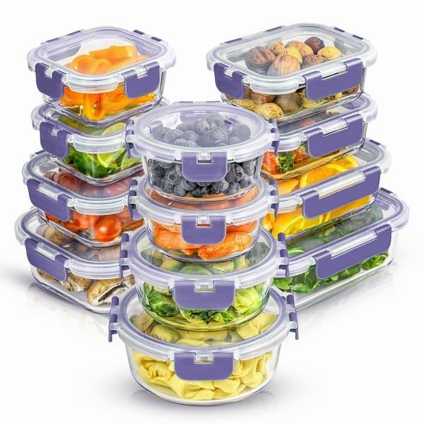 JoyFul 24 Piece Glass Food Storage Containers Set with Airtight Lids - Black
