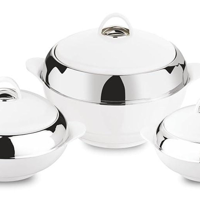 Tmvel Crescent Insulated Casserole Hot Pot - Insulated Serving Bowl With Lid - Food Warmer - 3 pcs Set 2.5 L / 3.5 L / 5 L