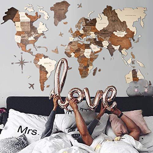 3D Wood World Map Wall Art. Large Wall Decor - World Travel Map All Sizes (M,L,XL,XXL). Any Occasion Gift Idea - Wall Art For Home & Kitchen or Office
