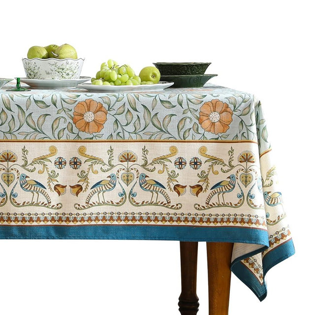 Patdrea Designer French Table Cloth, Blue Italian Floral Tablecloth, Provencal Country Spring Summer Linen Tablecloth, Wrinkle Free Table Cover for Kitchen Dining, Christmas, 55"x87"