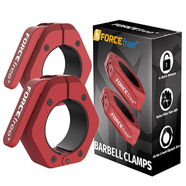 Forcefree+ Barbell Clips (Pair), Barbell Clamps, Quick Release Olympic Barbell Clamps with Anti Slip TPR Grip, Barbell Collars for Secure Weightlifting & Powerlifting